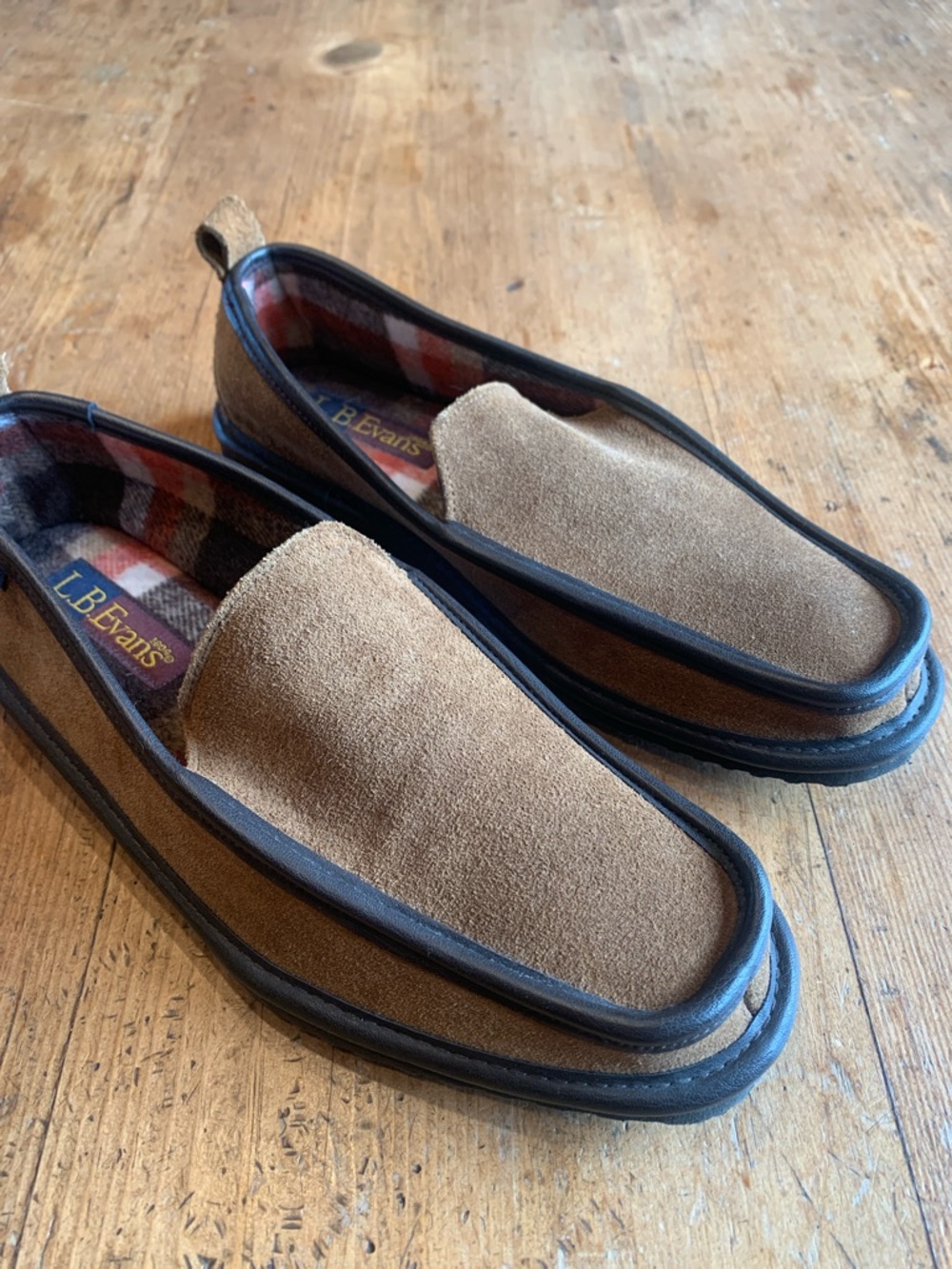 L.B. Evans Men's Brown Suede Slip-On Loafers with Black Trim